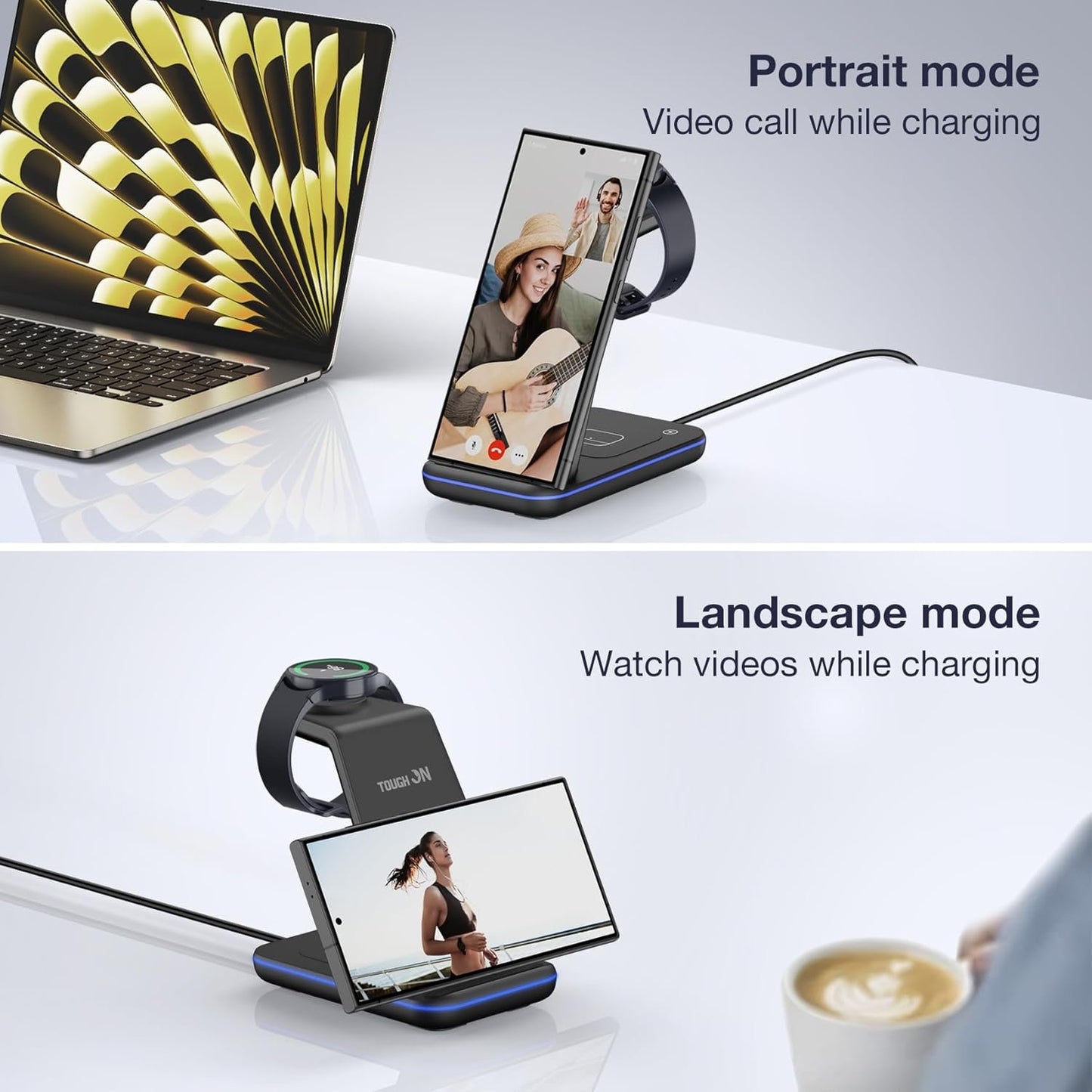 TOUGH ON Wireless Charger for Samsung, 3 in 1 Wireless Charging Station for Samsung Galaxy S25 S24 S23 S22 S20 Ultra Z Flip Fold 6/5/4/3 Galaxy Watch 7/6/5/4/3 Charging Station for Galaxy Buds