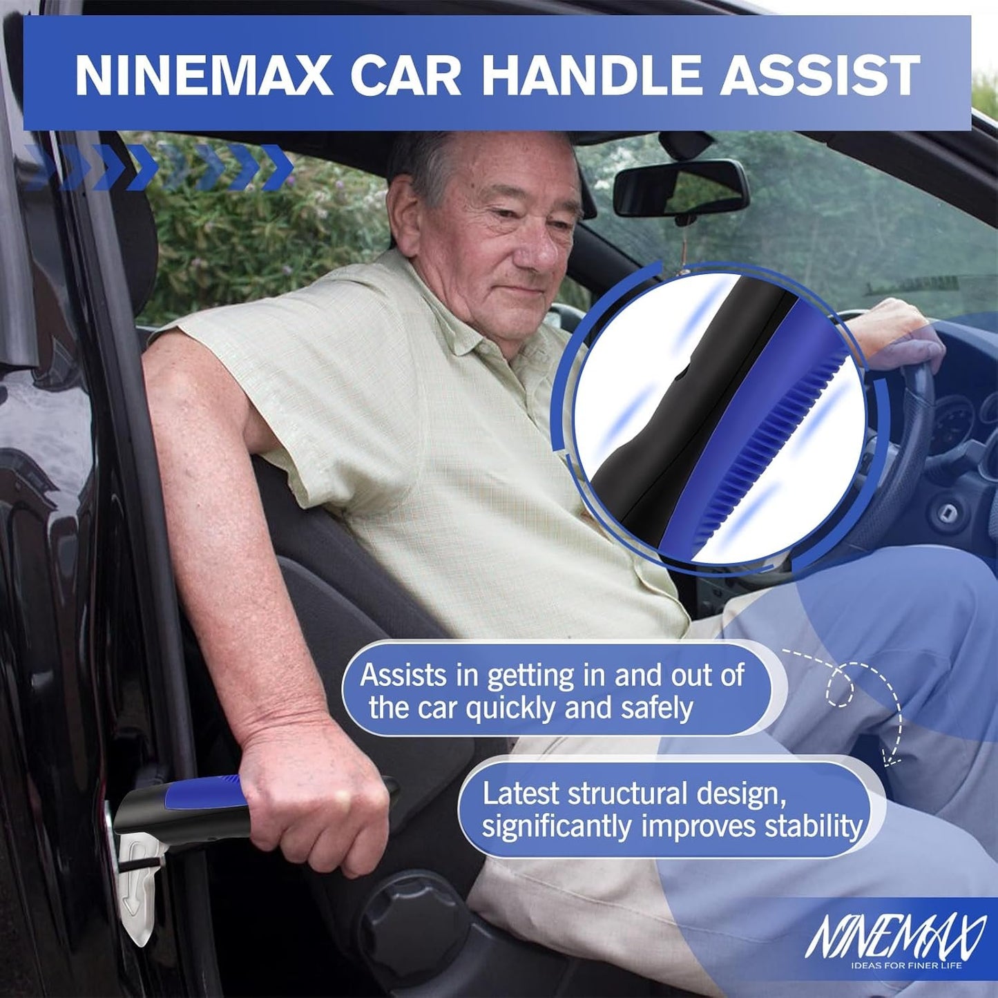 NINEMAX Car Door Handle Assist for Elderly, Vehicle Support Interior Door Handles for Seniors, Safety Auto Grab Cane for Getting in and Out of Car