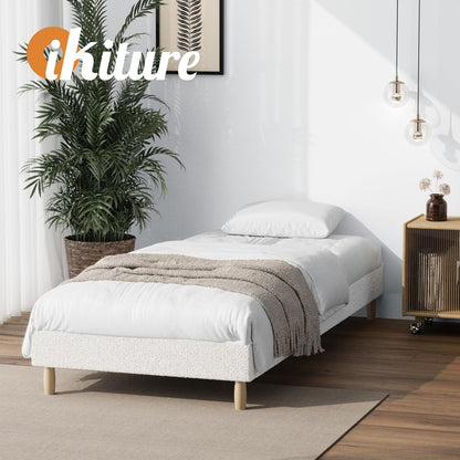 Oikiture King Single Bed Frame Boucle Bed Base White