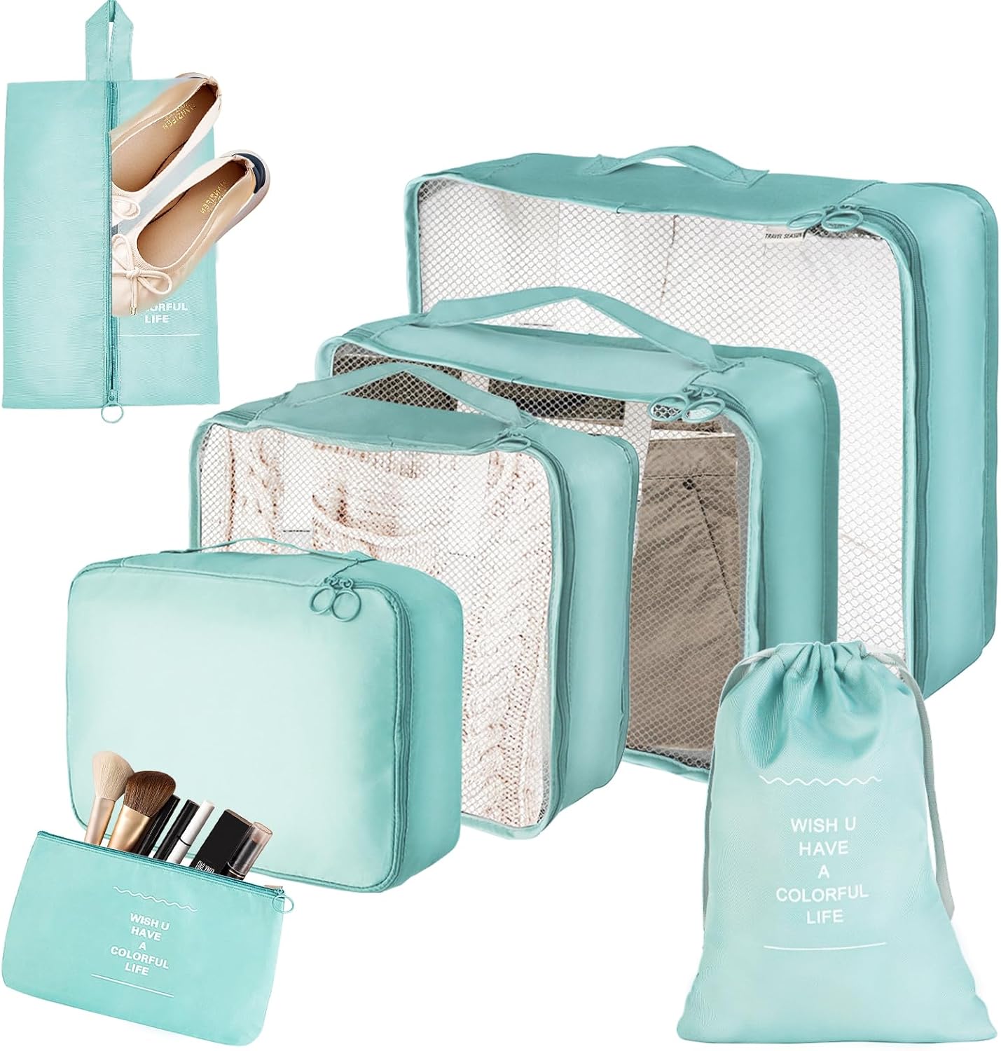 Suitcase Organizer, 7 Pieces Travel Cube System, Travel Suitcase Organizers, Space-Saving Suitcase Organizer, for Vacation and Travel, Organizer Suitcase Set, Travel Useful Accessories