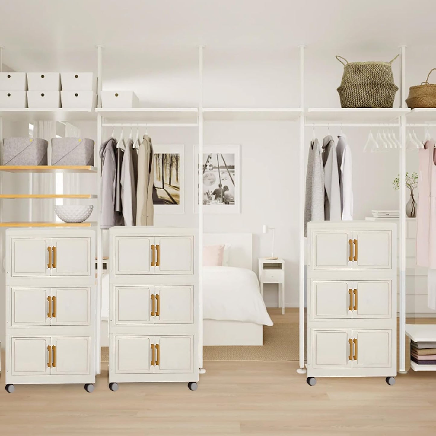 3 Tier Stackable Storage Bins with Lids, Storage Box-Closet Organizers with Wheels Heavy-Duty Collapsible Containers with Doors for Home Organization, Bedroom, Office, Dorm