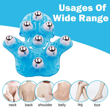Boseen Hand Held Massager for Muscle Back Neck Joint Foot Shoulder Leg Pain Relief - Palm Shaped Massage Glove Full Body Massage Tool with Roller Ball Massager Essential Oils with Portable Design Blue