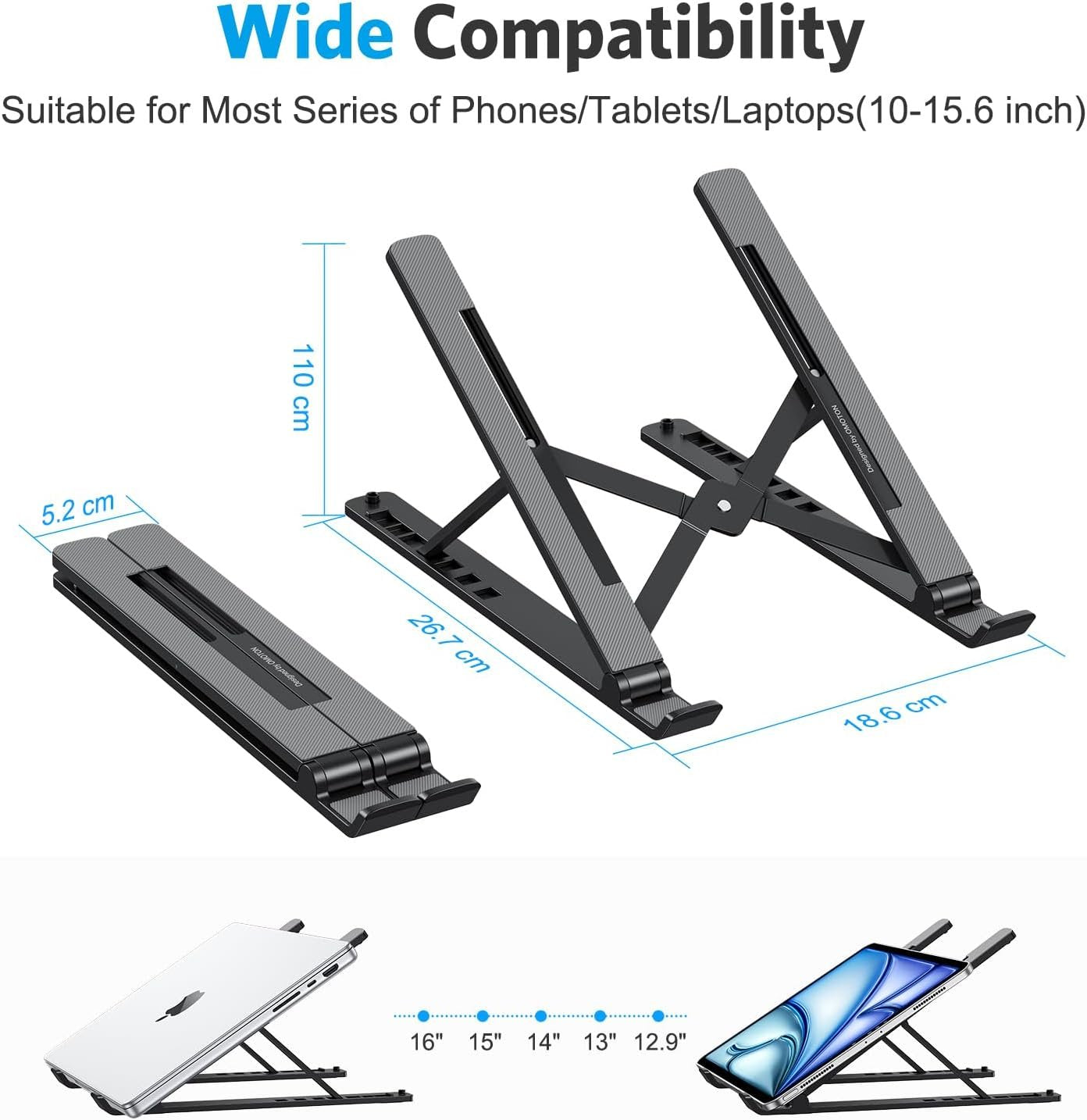 Laptop Stand, OMOTON Laptop Stand for Desk Ergonomic 7-Levels Angles Adjustable Computer Stand, Portable ABS Laptop Riser Holder Compatible with All Laptops and iPad（10-15.6"）