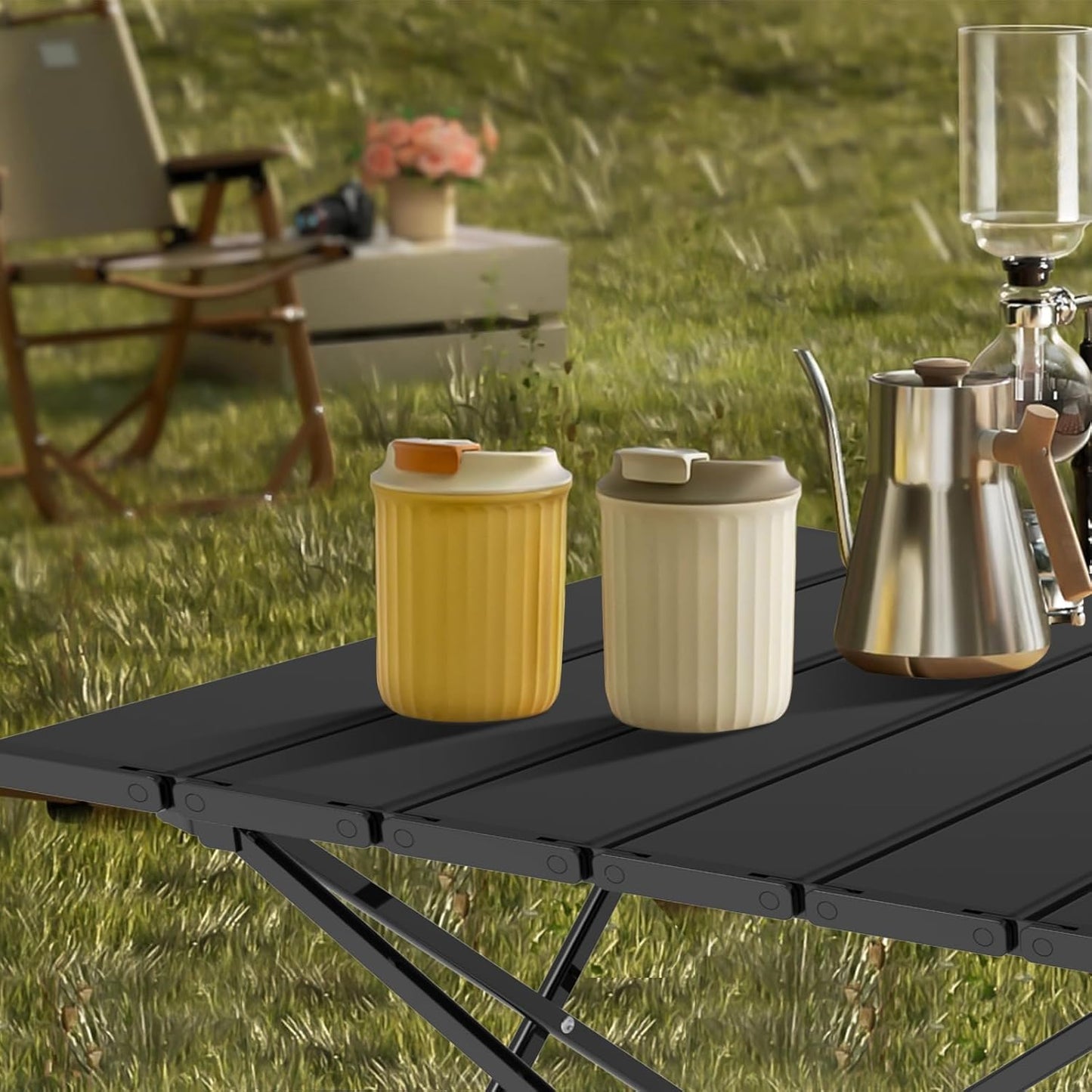 Portable Camping Table, Folding Small Camp Table with Travel Bag, Outdoor Lightweight Foldable Table for Beach, Outdoor Cooking, Hiking, Travel, Picnic, Camping Gear (Black)