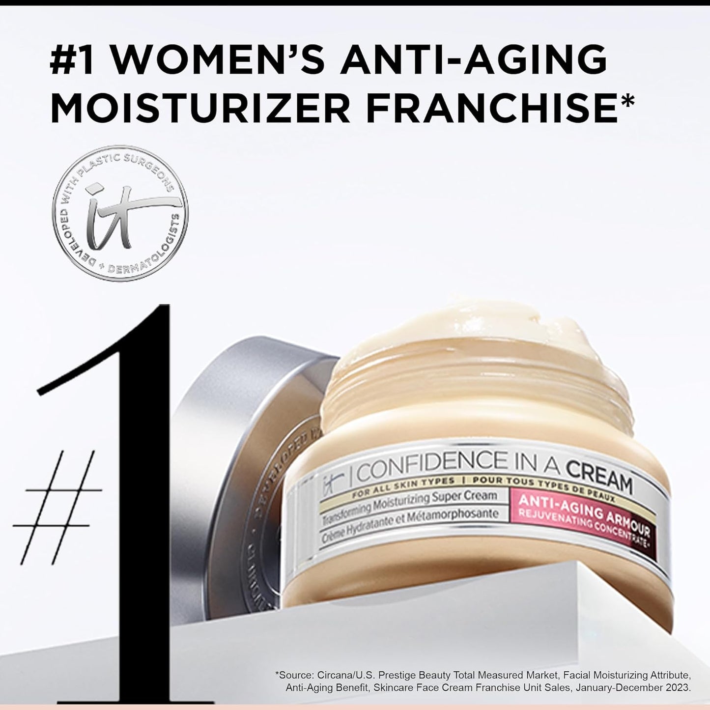 iT COSMETICS, Anti-Aging Moisturising Cream, For All Skin Types, Formula With Niacinamide, Confidence In A Cream Supercharged, 60ml