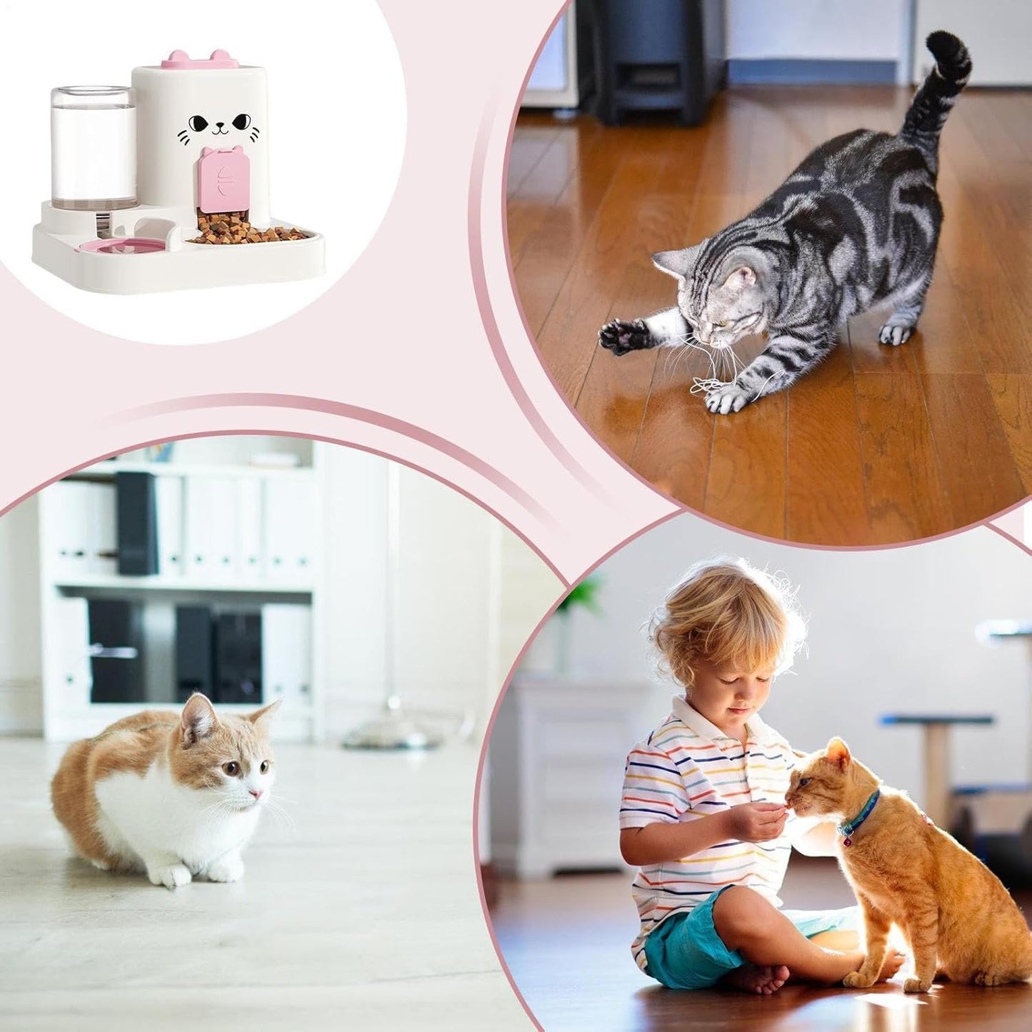 Cat Food Feeder, Water Dispenser, Adorable Compact Automatic Pet Feeding Bowls, Leakproof Dry Food Feeders Container for Continuous Hydration and Nutrition, Indoor Cats