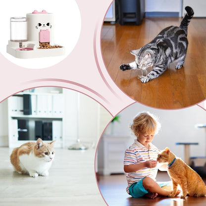 Cat Food Feeder, Water Dispenser, Adorable Compact Automatic Pet Feeding Bowls, Leakproof Dry Food Feeders Container for Continuous Hydration and Nutrition, Indoor Cats