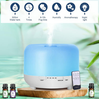 Aromatherapy Essential Oil Diffuser for Room: 500ml Aroma Air Humidifier Remote Control for Home Large & Small Rooms-Ultrasonic Cool Mist Diffusers Oils Vaporizer with Light,Light White