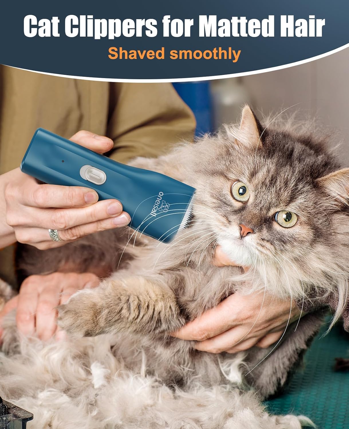 Oneisall Pet Clipper for Cat Matted and Long Hair - Quiet Cordless Shaver With Pet Hair Clippers