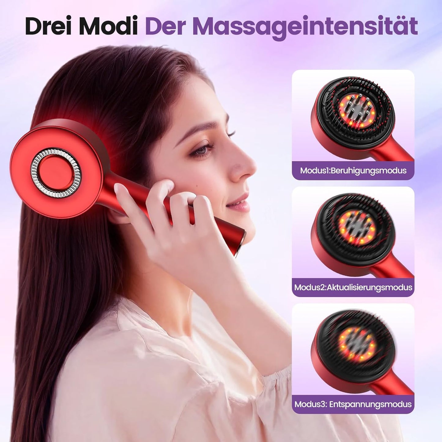 Electric Scalp Massager 3 in 1 Hair Applicator IPX6 Waterproof with 3 Massage Modes, Hair Applicator and Haa (Red Style)