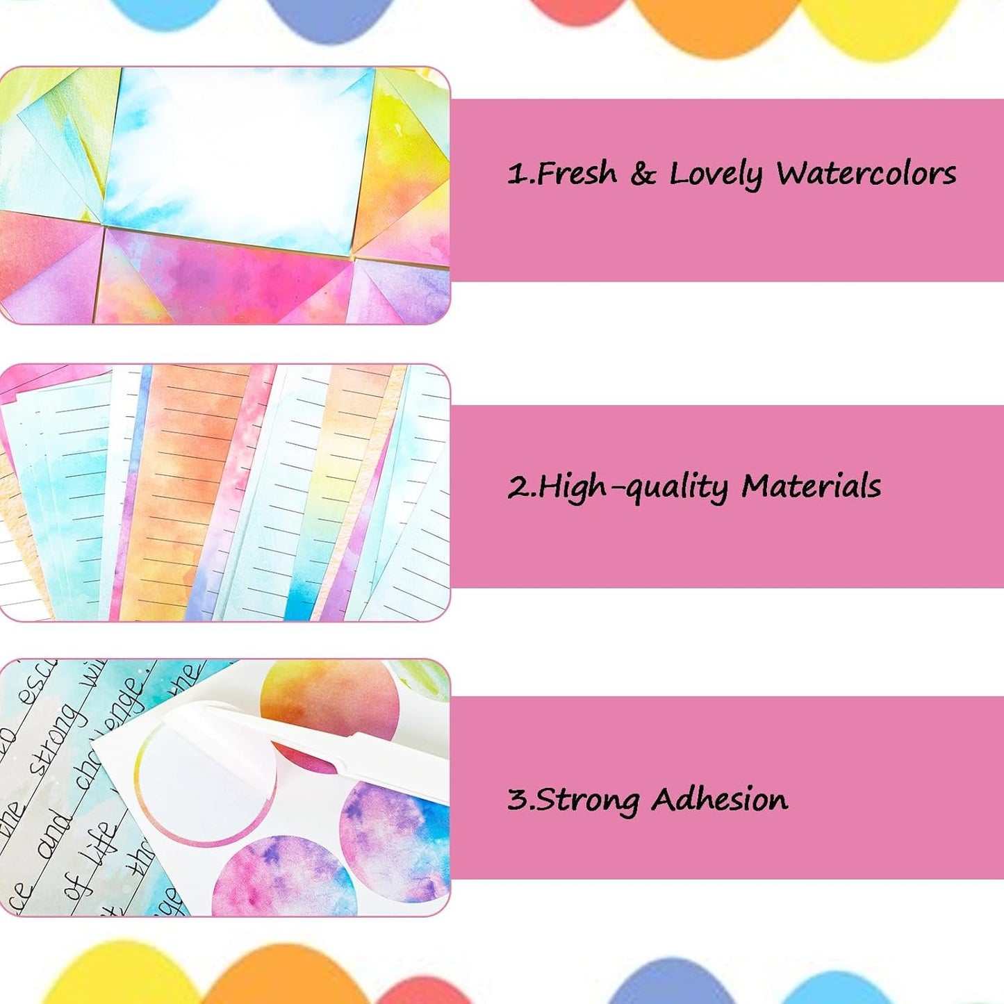 160 Packs Mini Watercolor Stationery Paper Set 10 Styles Designs Pastel 50 Matching Letter Envelopes 50 Stationery Writing Papers 60 Round Dot Sticker for Office School Supplies