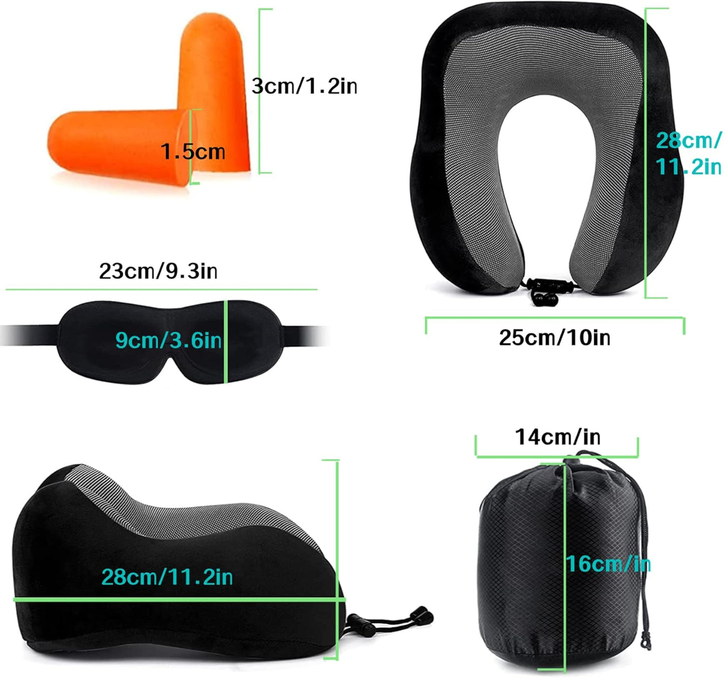 FLRWDJL Travel Pillow Memory Foam Neck Pillow for Travel Head Support Includes 3D Eye Masks, Earplugs and Luxury Bag Adult Kids Travel Neck Portable Pillows for Airplane, Cars, Train