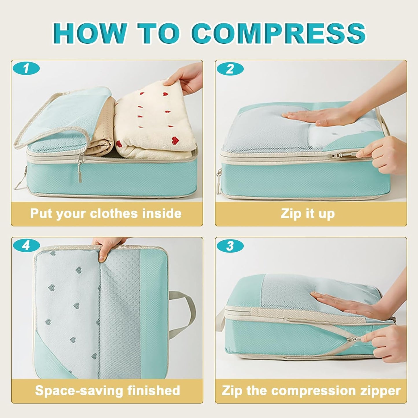 8 Pack Compression Packing Cubes for Travel, Lightweight Multi-size Compression Cubes, Travel Suitcase Luggage Organiser Bags for Clothes Shoe Toiletry Laundry Packing Organiser (Blue)