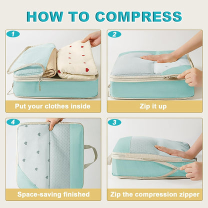 8 Pack Compression Packing Cubes for Travel, Lightweight Multi-size Compression Cubes, Travel Suitcase Luggage Organiser Bags for Clothes Shoe Toiletry Laundry Packing Organiser (Blue)
