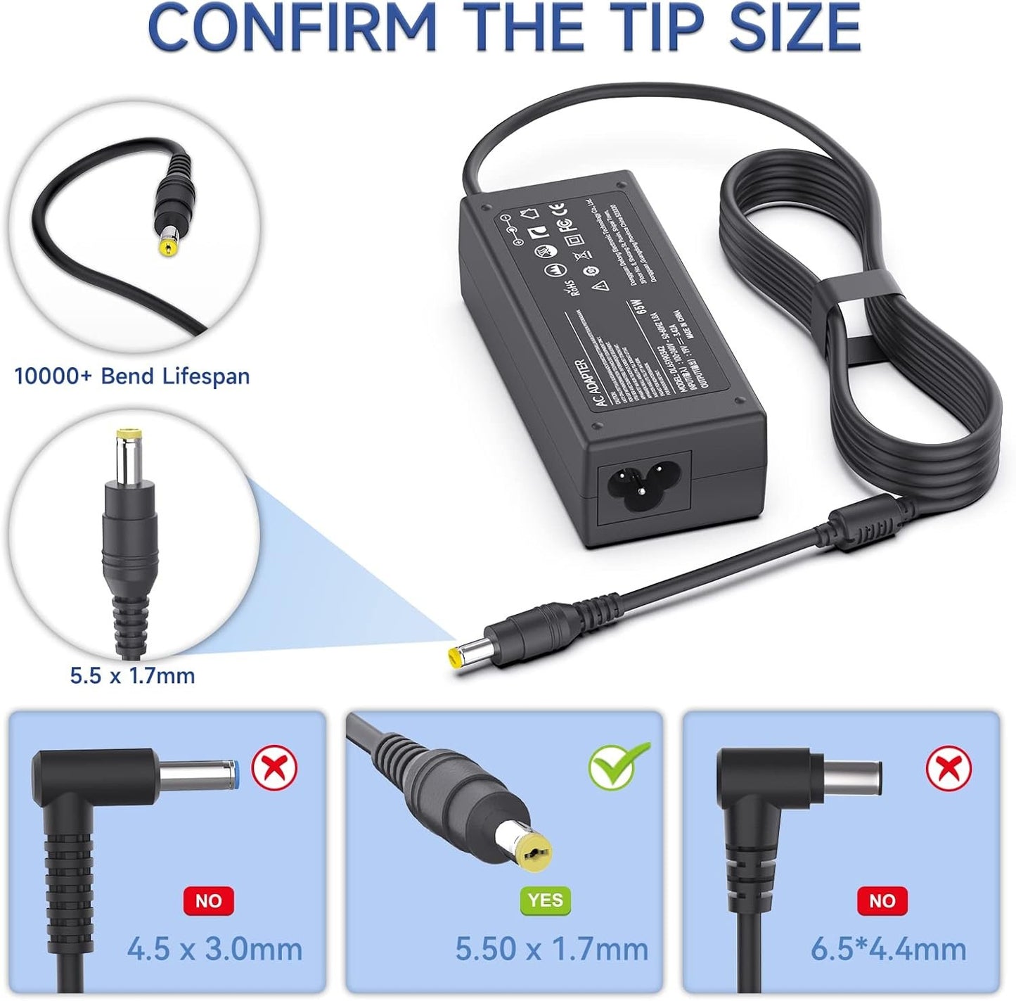 19V Adapter Power Cord for Acer LCD Monitor H236HL SA230 G276HL G246HL G206HQL S271HL S240HL G236HL S220HQL S242HL G226HQL S202HL S230HL G237HL S231HL S232HL S241HL H226HQL H276HL HN274H