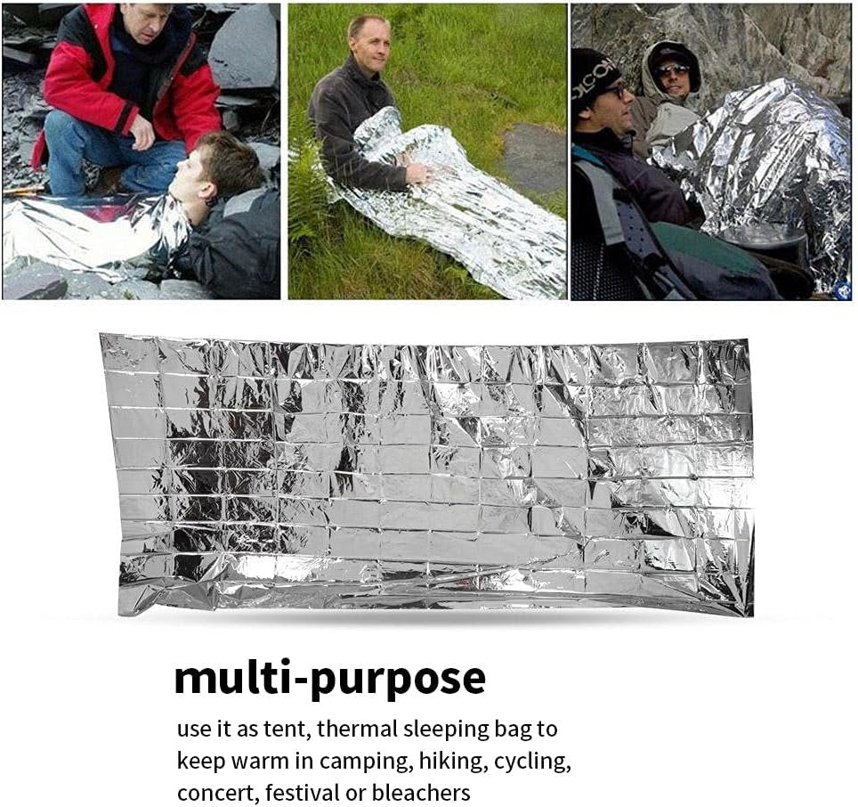 5PCS Outdoor Emergency Shelter Blanket Outdoor Reusable Emergency Blanket Survival Portable Tent for Outdoors, Hiking (Silver)