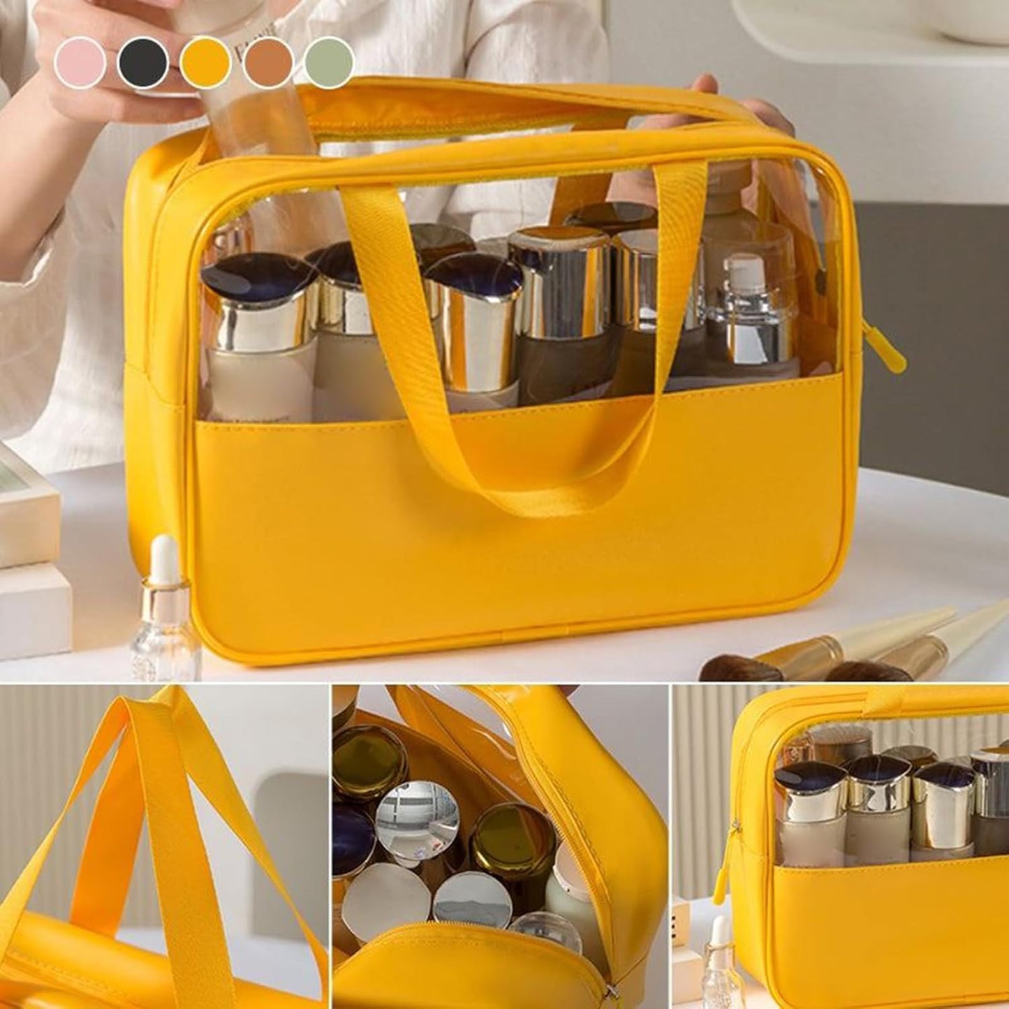Travel Cosmetic Bag, Large Capacity Toiletry Organizer, Waterproof Bathroom Storage Pouch Men Women, Lightweight Makeup and Accessories Holder for Travel, 30 x 21.5 x 10 cm, yellow, Please refer to