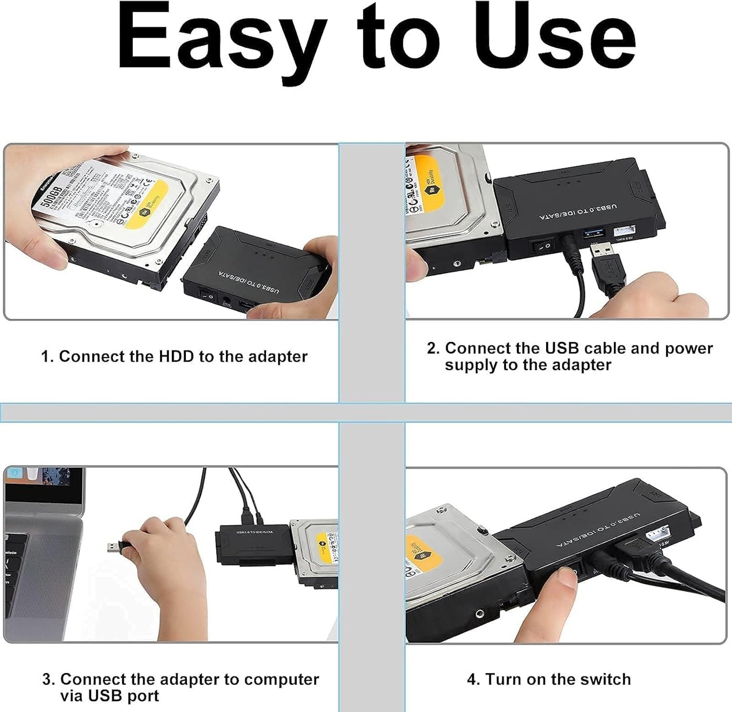 USB 3.0 to SATA/IDE Adapter, External Hard Drive Reader Ultra Recovery Converter Compatible with 2.5/3.5in HDD/SSD DVD Optical Drive