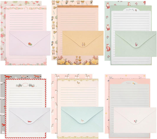 KSIWRE 54 PCS Stationery Set with Envelopes,36 Writing Paper+18 Envelopes,Cute Lined Stationery Paper for Writing Letters Invitations Poem Office School Supplies