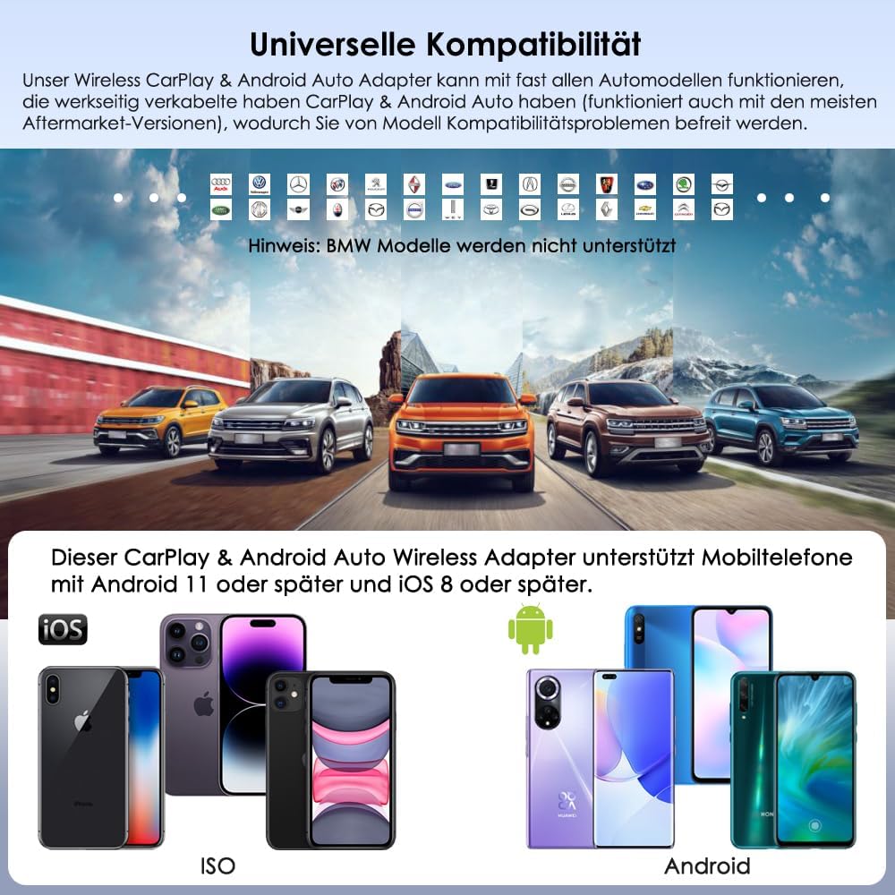 iFreGo CarPlay Wireless Android Car Wireless Adapter 2 in 1 Super Fast Upgrade Auto Play, Plug and Play, Compatible with iPhone iOS 10+ and Car with Wired CarPlay