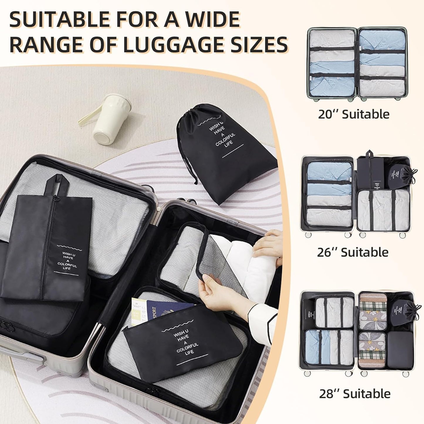 10 Piece Space-Saving Suitcase Organizer, Travel Suitcase, Packing Cubes for Cosmetics, Underwear, Clothes, Bags, Shoes, Travel Useful Accessories