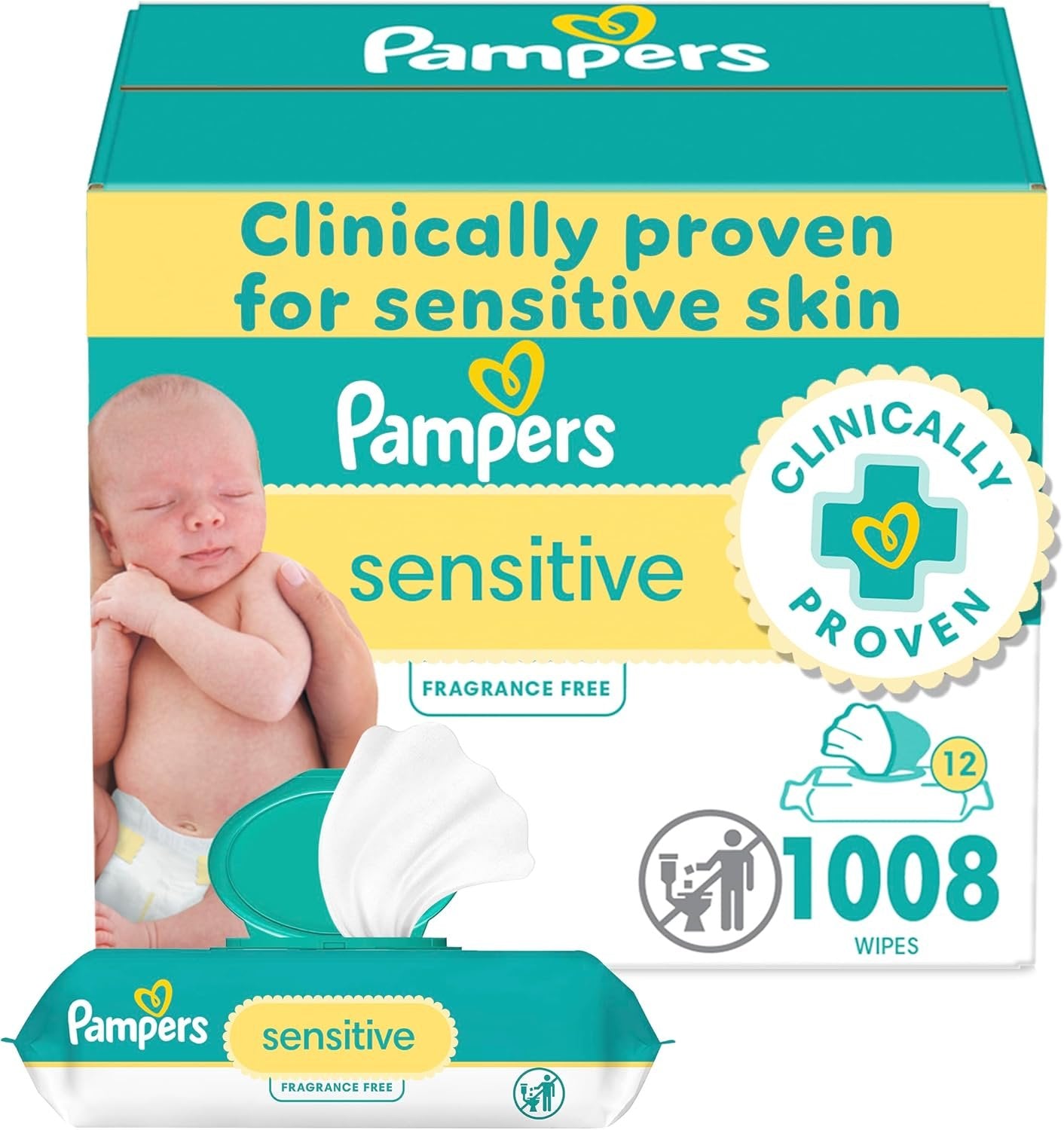 Pampers Baby Wipes Sensitive Perfume Free 12X Pop-Top Packs 1008 Count