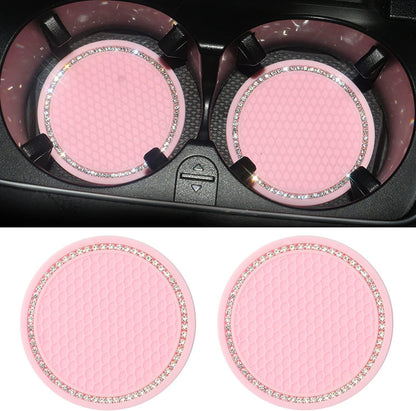 Paifeancodill 2 Pcs Universal Car Bling Cup Holder Insert Coaster Car Interior Accessories, Car Cup Holder Coaster, Silicone Crystal Rhinestone Vehicle Coaster, Auto Cup Holder Insert Coasters(Pink)