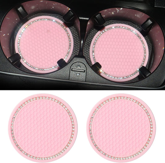 Paifeancodill 2 Pcs Universal Car Bling Cup Holder Insert Coaster Car Interior Accessories, Car Cup Holder Coaster, Silicone Crystal Rhinestone Vehicle Coaster, Auto Cup Holder Insert Coasters(Pink)