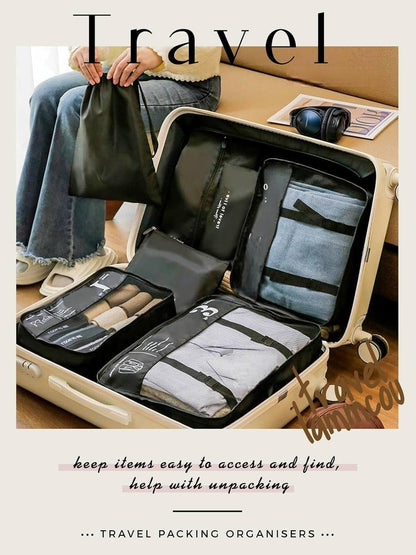 Lammcou Set of 8 Travel Cube System, Travel Organizer Packing Cubes, Clothing Underwear Footwear Organizers Sacks Storage Case (Black)