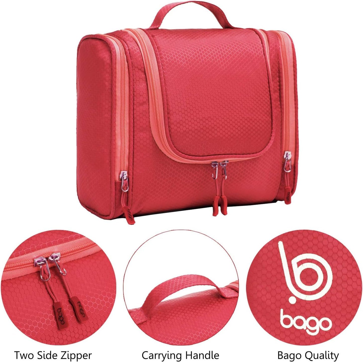 Bago Travel Toiletry Bag for Women and Men - Large Waterproof Hanging Large Toiletry Bag for Bathroom and Travel Bag for Toiletries Organizer -Travel Makeup Bag (Red)