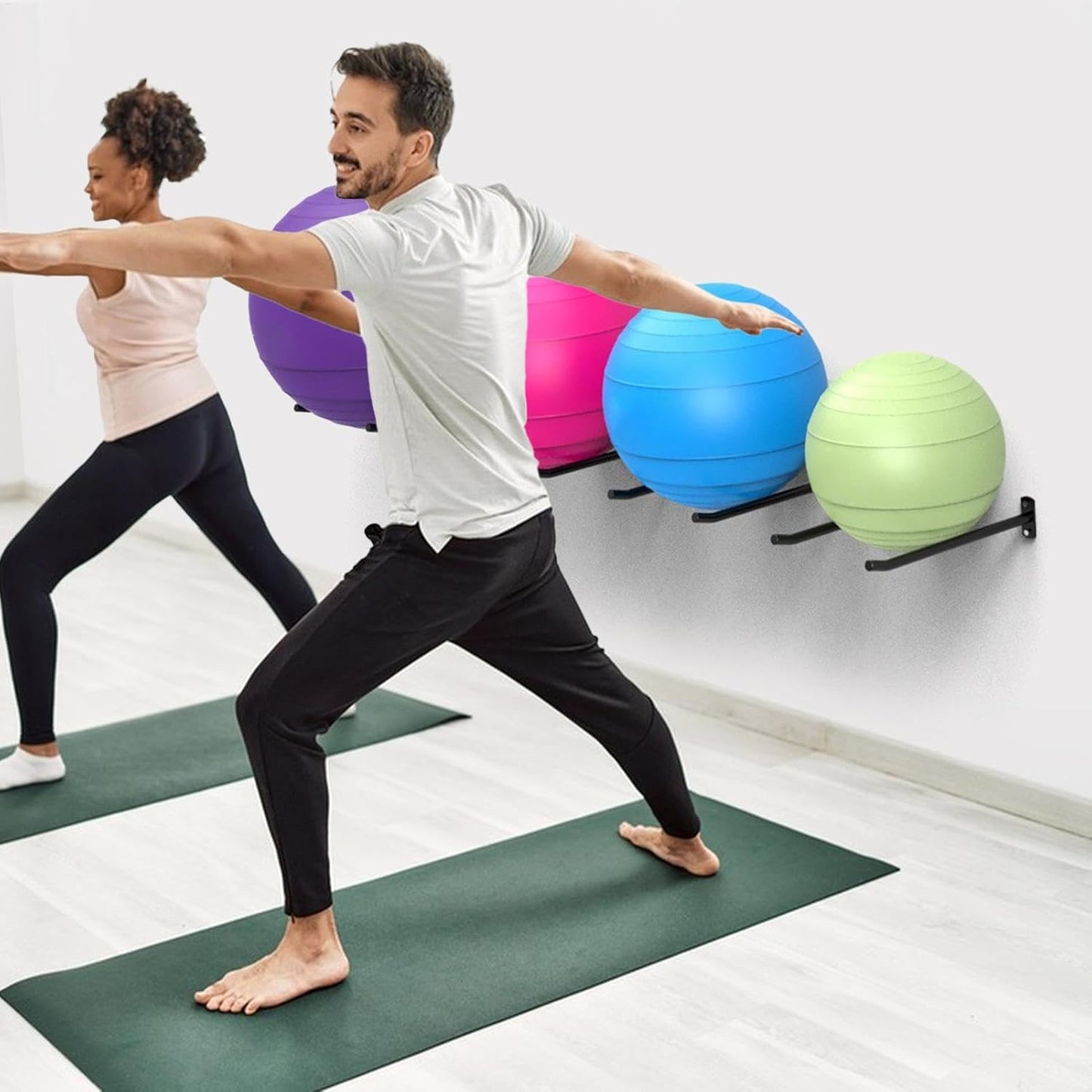 Exercise Ball Holder, 15.35x1.57x3.94in Exercise Ball Holder Wall Mount, Black Yoga Ball Stand, 2X Heavy Duty Home Gym Accessories, Fitness Equipment Storage Organizer for Gyms, Studios, Home Gyms