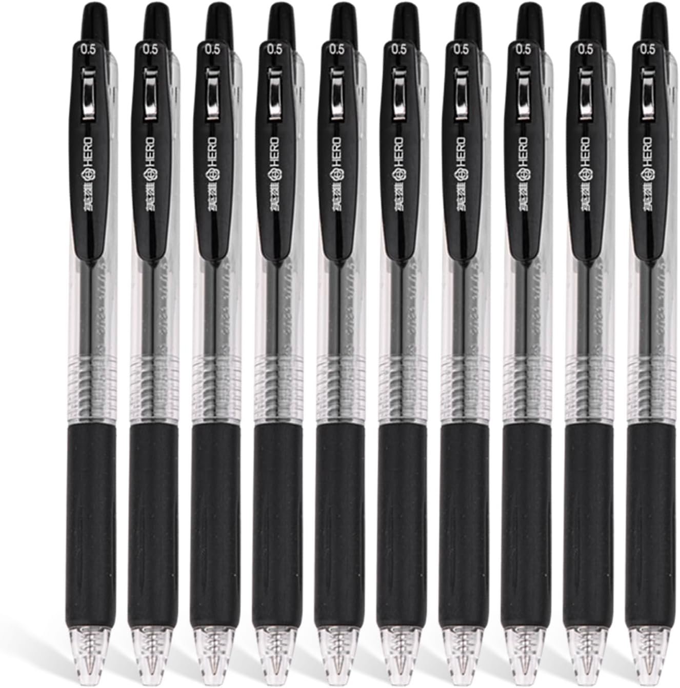 10 PCs Fine Point Retractable Writing Rollerball Pens, Black Gel Ink, 0.5mm Ballpoint Back To School Office Student Art Drawing Sketching Pens Pack of 10