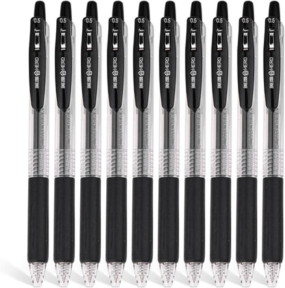 10 PCs Fine Point Retractable Writing Rollerball Pens, Black Gel Ink, 0.5mm Ballpoint Back To School Office Student Art Drawing Sketching Pens Pack of 10
