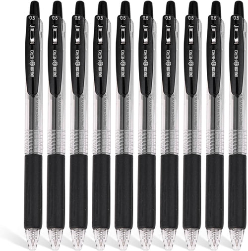 10 PCs Fine Point Retractable Writing Rollerball Pens, Black Gel Ink, 0.5mm Ballpoint Back To School Office Student Art Drawing Sketching Pens Pack of 10