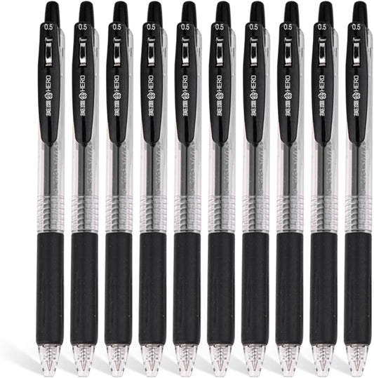 10 PCs Fine Point Retractable Writing Rollerball Pens, Black Gel Ink, 0.5mm Ballpoint Back To School Office Student Art Drawing Sketching Pens Pack of 10