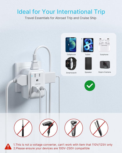 2 Pack South Africa Plug Adapter, VINTAR Foldable Type M Travel Adapter with 4 AC Outlets and 3 USB Ports(2 USB C), Travel Essentials for Canada to South Africa Bhutan Namibia Nepal
