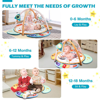 REMOKING Play Mat for Infant, Baby Play Gym for Tummy Time,Early Sensory Toys with Soft Rattles and Mirror, Newborn Toy for Baby Boy Girl 0-6-12-18 Months