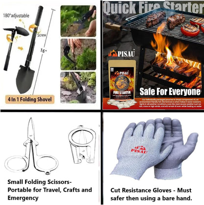 PISAU 20 in 1 Professional Survival Kit Gear for Camping Hunting Hiking (Green)