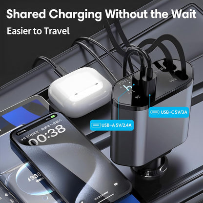 Sweetone Retractable Car Charger, Portable Car Charger 66 W Cigarette Lighter Socket USB C, Charger Adapter for Car Mobile Phone, Car Charger Compatible with iPhone/Samsung Galaxy/iPad
