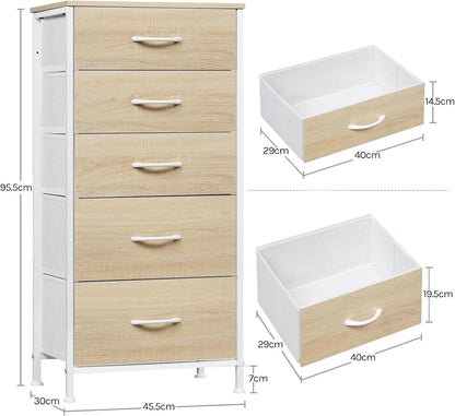 WOLTU Fabric Bedroom Chest of Drawers 5 Drawer Chest of Drawers for Hallway Bedroom Living Room Vintage Style Metal MDF Frame SSK004whe