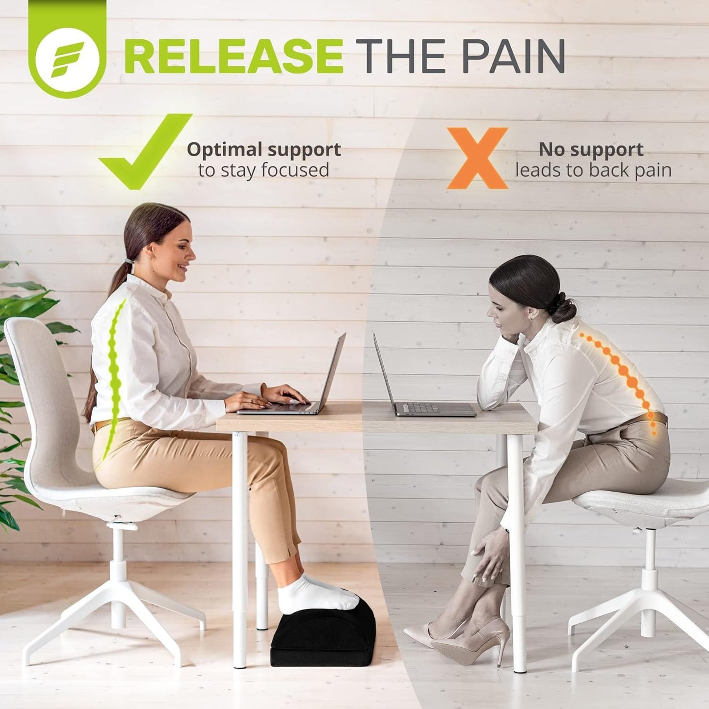 ErgoFoam Chiropractor-Endorsed Orthopedic Teardrop Design 2in1 Adjustable Under Desk Foot Rest for Lumbar Back Knee Pain (Black)