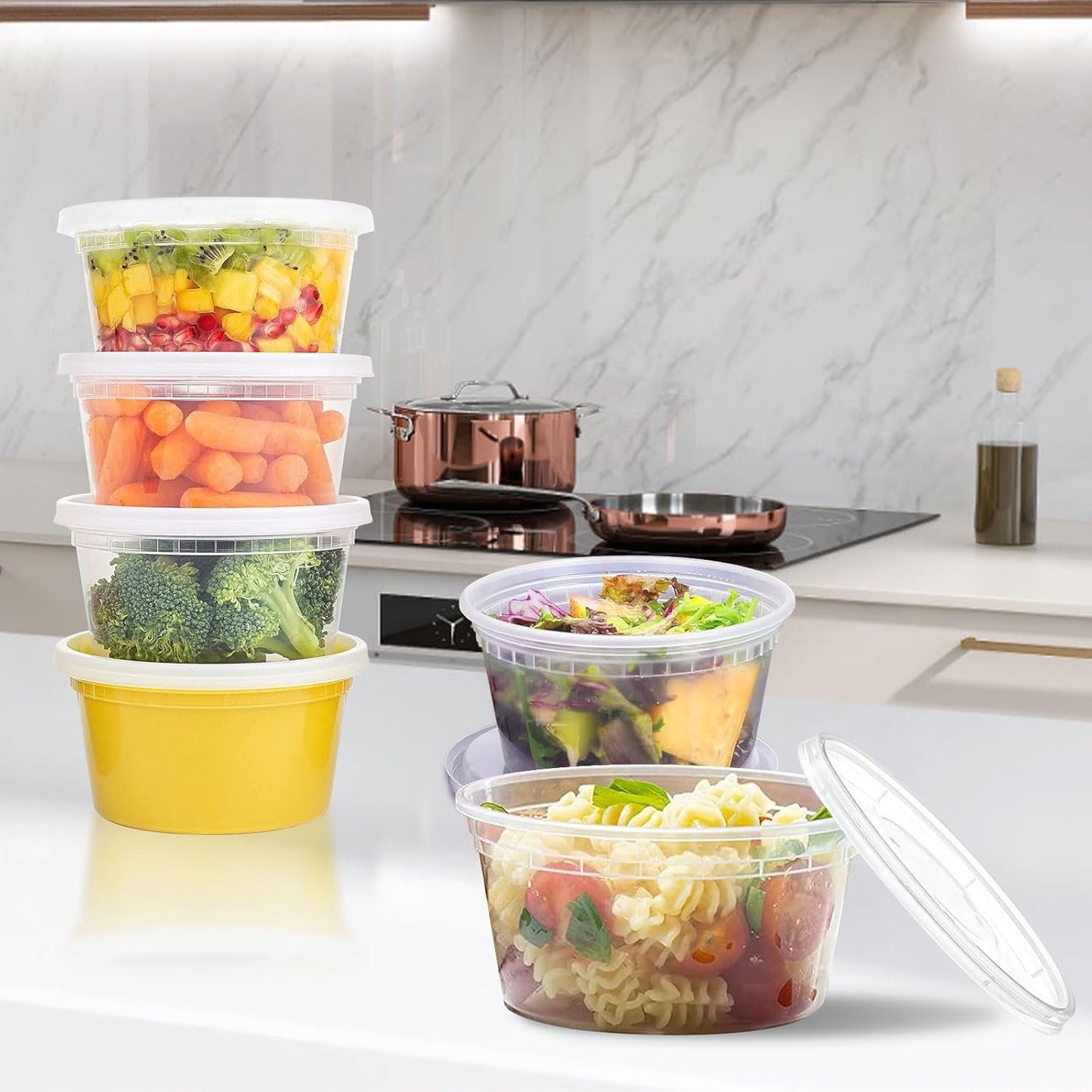 60-Pack 12 oz Plastic Food Storage Containers with Airtight Lids, Microwave, Freezer & Dishwasher Safe,Stackable,BPA-Free,12 oz Deli Meat Containers with lids for Soups, Sauces, Salads, and Meal Prep