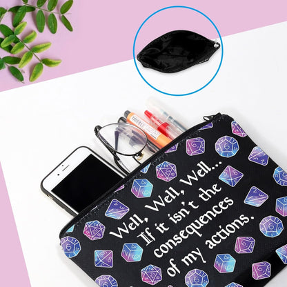 DND Gift Role Playing Games Gift D20 Dice Pouch D&D Accessory Pouch Bag DM Games Makeup Bag for RPG Gamer (My Actions Bag CA)