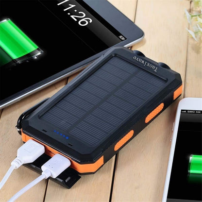 Solar Charger Solar Power Bank 20000mAh Waterproof Portable External Backup Outdoor Cell Phone Battery Charger with Dual LED Flashlights Solar Panel for iPhone Android Cellphones(Black & Orange)