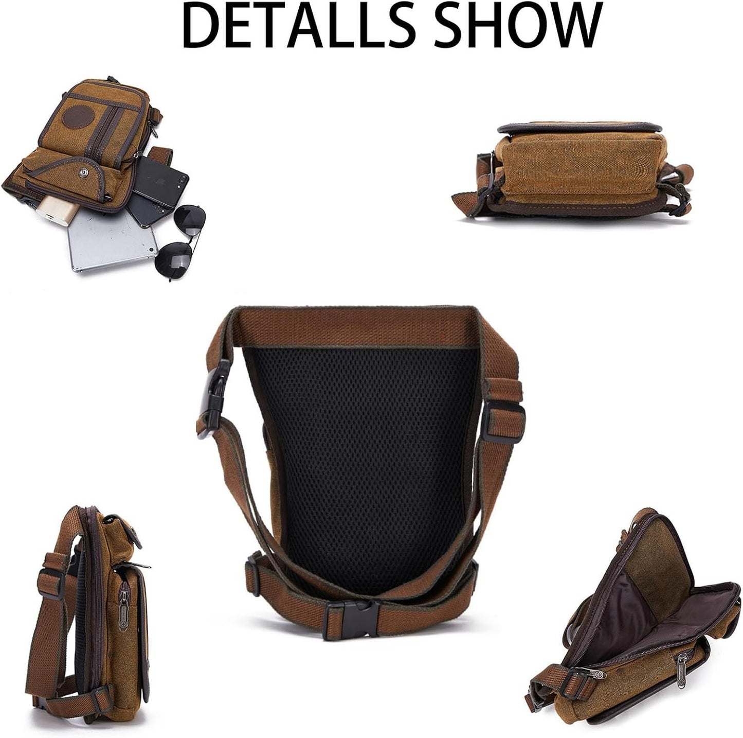 EquiPouch Riding Pouch Effortless Riding Gear Hip Bum Oxford Leg Bag, Men Women Outdoor Travel Waist Pack (Dark Brown)