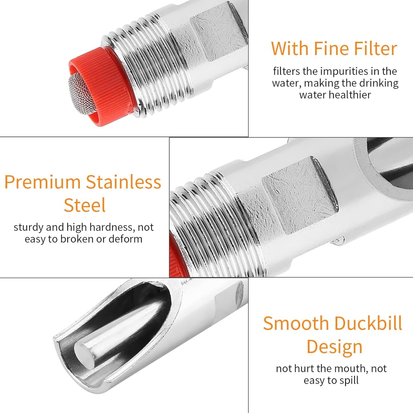 5pcs Water Nippler Stainless Steel Automatic Animal Drinker Tool Easy to Use and Maintain Feeding Watering Set Red Cap Duckbilled Home Farm Drinking Supplies