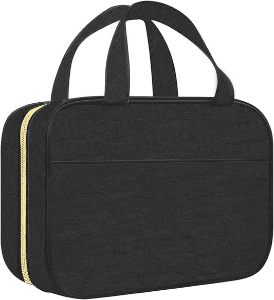 Travel Toiletry Bag with Hanging Hook, Water-Resistant Makeup Cosmetic Bag Travel Organizer for Travel-Sized Shampoo, Conditioner, Brushes Set, Makeup Accessories, Black