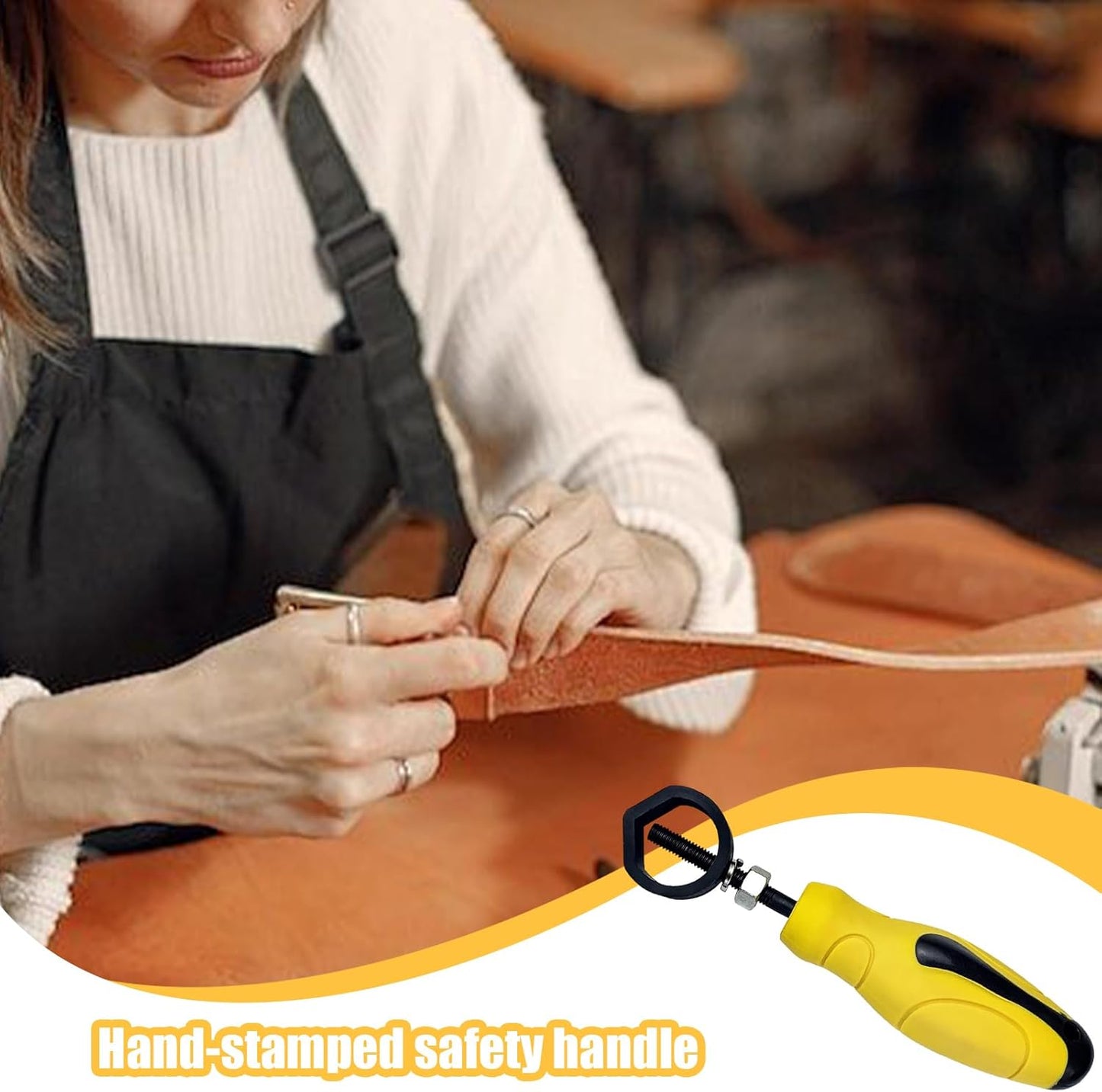 Metal Stamping Tools, Steel Stamp Holder, Ergonomic Safety Handle, Leather Puncher with Yellow Rubber for Metal Marking and Craft Punching, Anti Slip Design