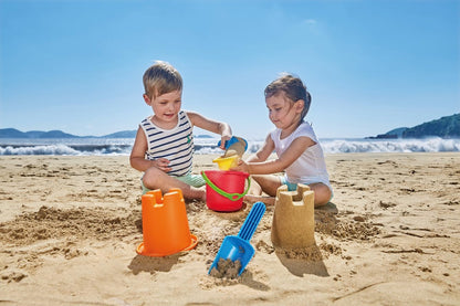 Hape 5-in-1 Kids Beach Toys Set Includes Two Sand Shovels, a Bucket and a Water Scoop |Multicolor | for Kids 18 Months and Older