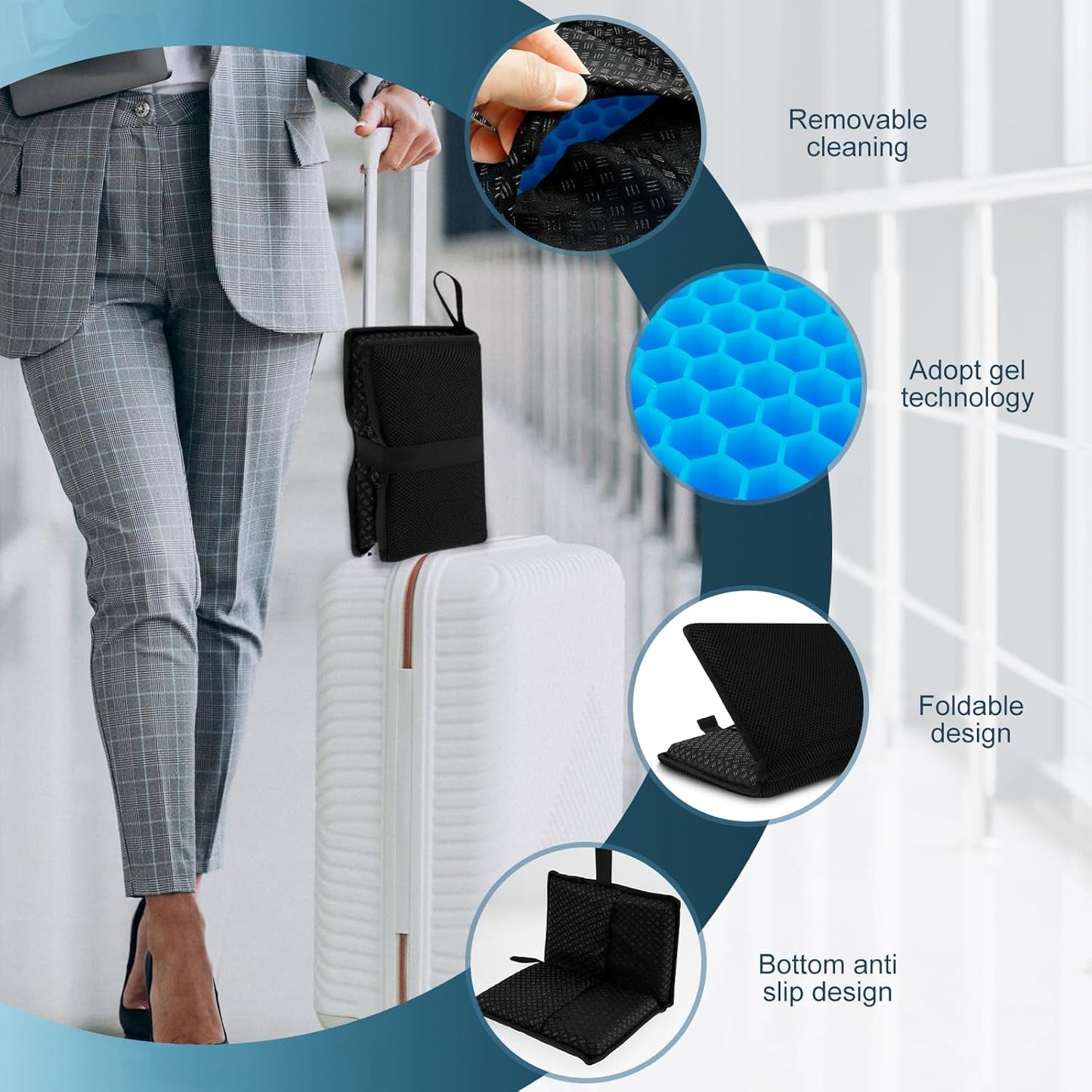 Travel Seat Cushion,Portable Airplane & Stadium Cushion,Gel Grid Design for Comfort, Foldable Cushions for Commute, Airplanes, Camping, Bleachers